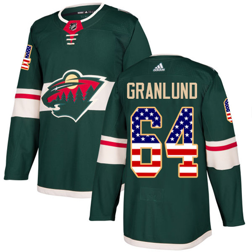 Kinder Minnesota Wild Eishockey Trikot Mikael Granlund #64 Authentic Grün USA Flag Fashion